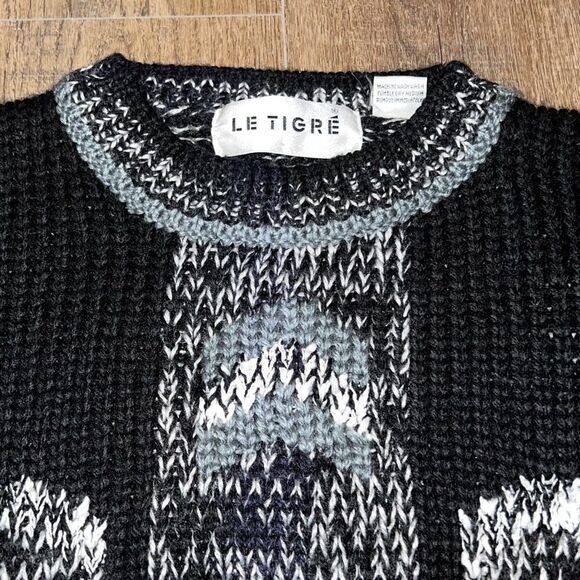 LE TIGRÉ Sweater Women’s Medium Knit Heavyweight Thick Acrylic Black White Gray - Picture 11 of 12